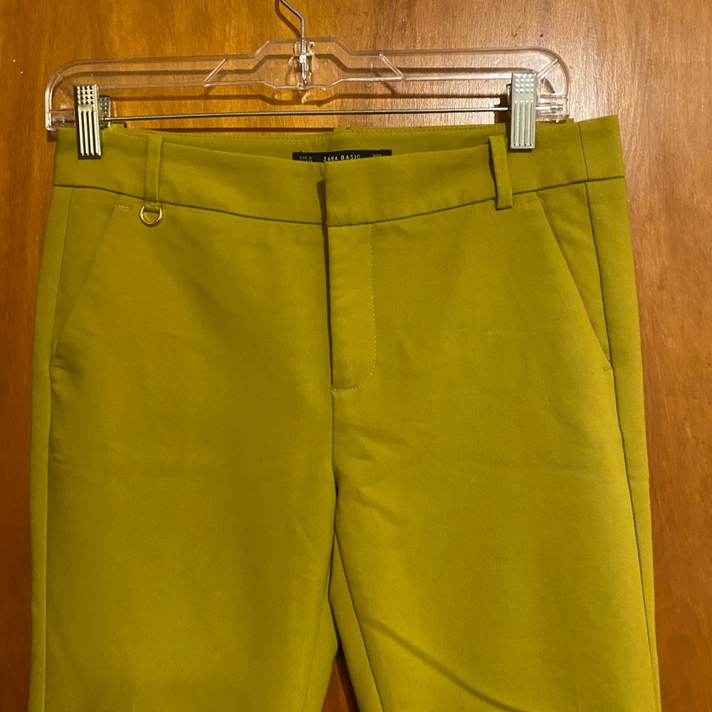 Zara Chartreuse Celery Green Basic Collection Straight Leg Flat Front Dress Pant - Picture 2 of 5